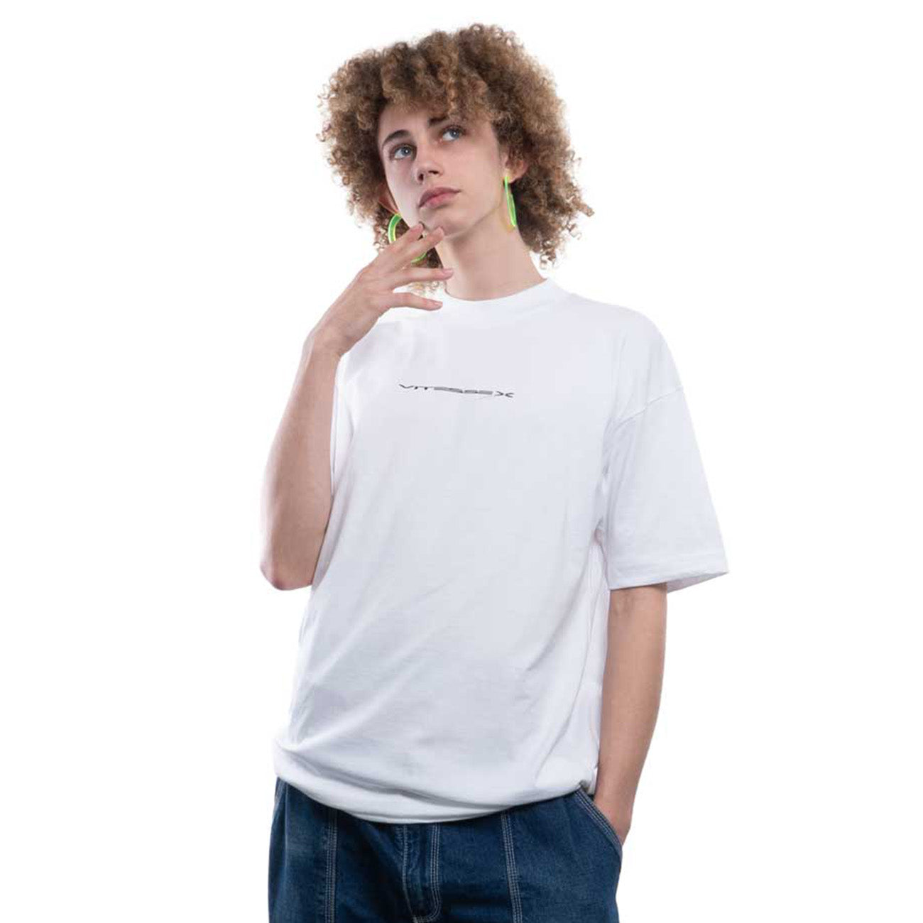 Mock Neck Vitesse Logo T-Shirt (White)